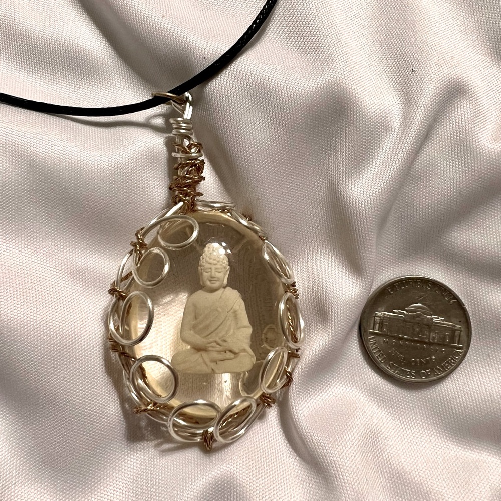 Wrapped Buddha necklace with black 20” chain